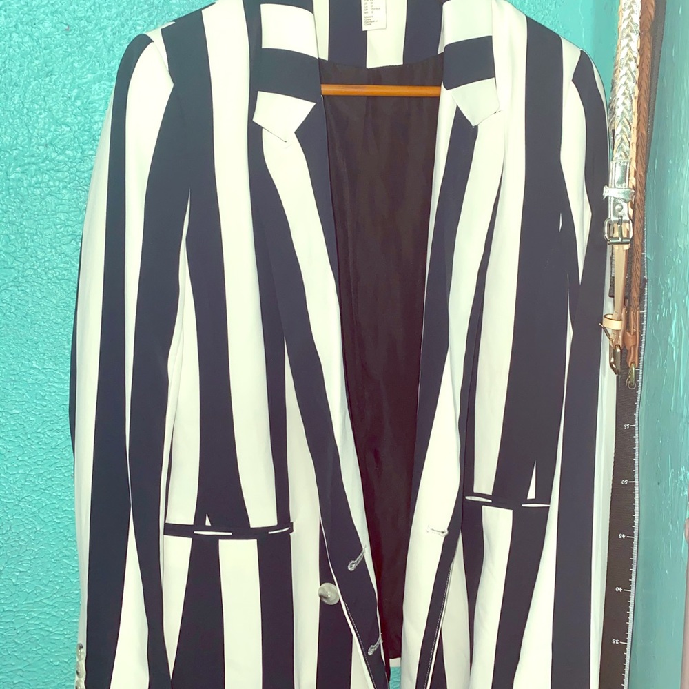 White and Blue Long Blazer